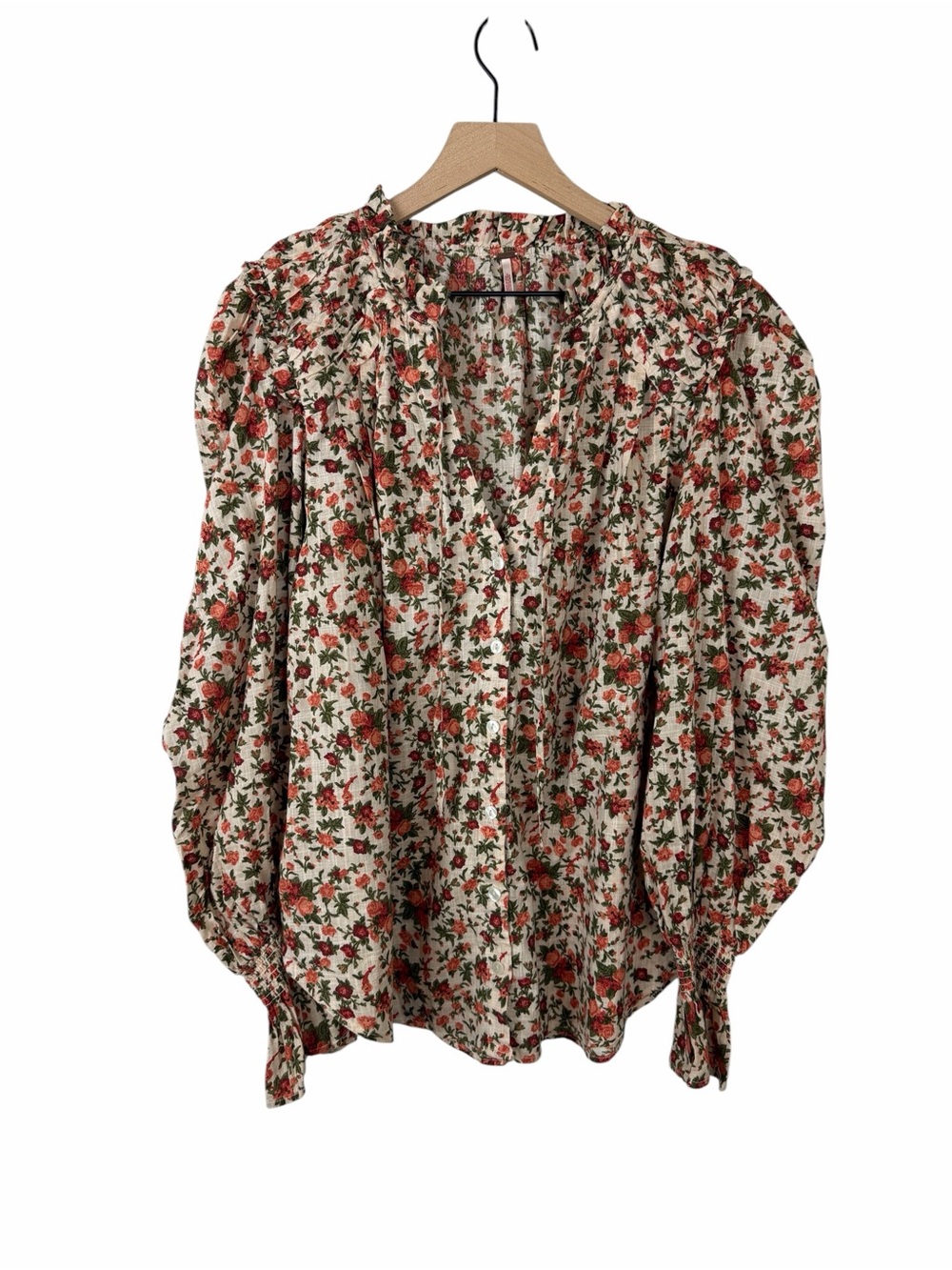 Free People Meant To Be Floral Puff Sleeve Peasant Blouse